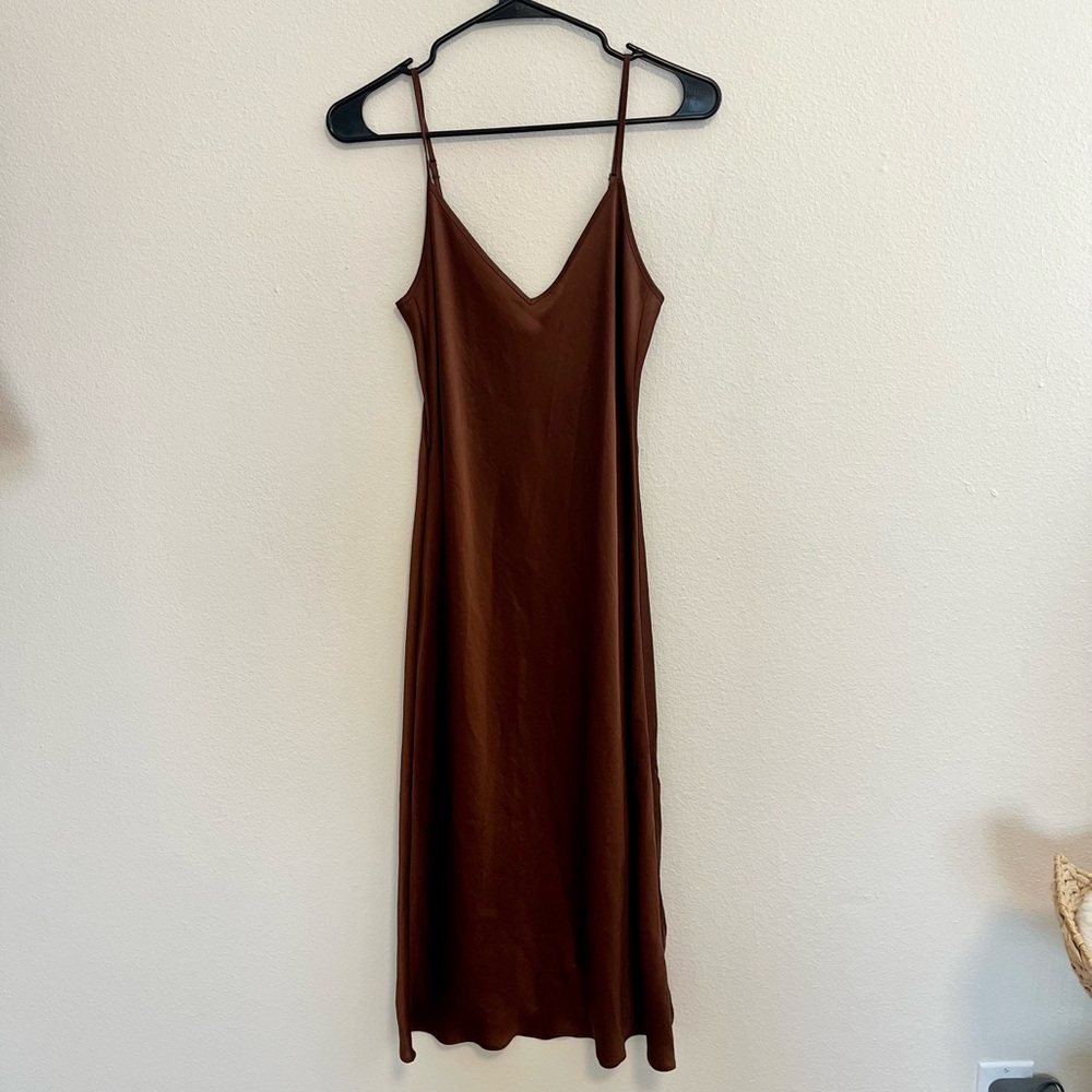 Aritzia Wilfred brown satin midi dress